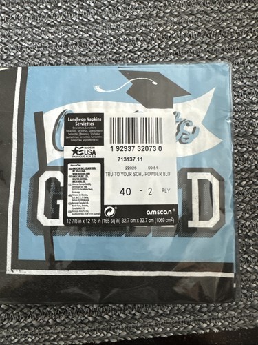 Congrats Grad! Graduation Party Paper Luncheon Napkins Blue/Black 40ct Package - Picture 2 of 2