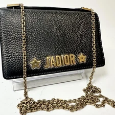 Dior J'ADIOR Leather Black Gold Chain Shoulder Bag with Pouch Auth Used from JP