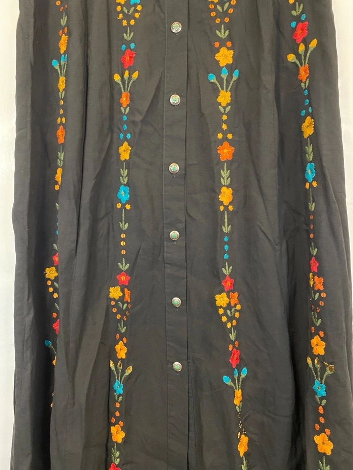Tasha Polizzi Black Embroidered Maxi Skirt Button Front Western Aztec Size Small - Image 4 of 4