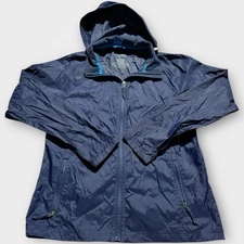 L.L. Bean Windbreaker Womens Small Nylon Coat Blue Collar Full Zip Stowaway Hood