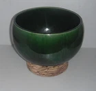 Nice Vintage McCoy MCM Green Planter w/ Cream Bark Base 9" dia x 7" tall
