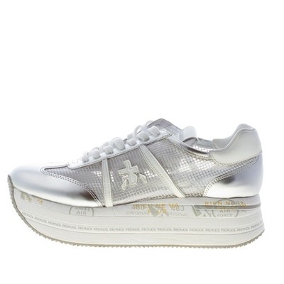 PREMIATA women shoes Silver metallic leather transparent fabric Beth7373 sneaker