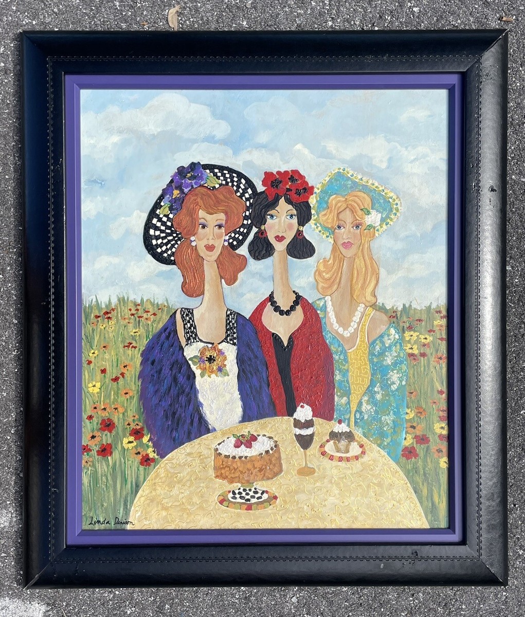 LINDA DENISON AMERICAN/COLORADO OIL FOLK ART 3 WOMEN 
