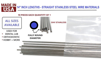 14'' Ortho Retainer Wire Round Straight Spring Hard Stainless USA .018-.045 10pc