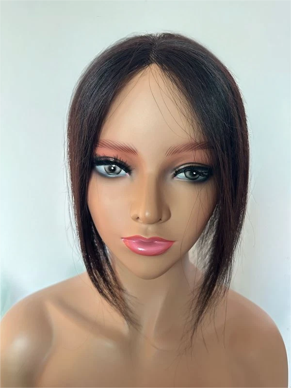 6"x5.5"Traceless Lace Front 100% Human Hair Topper Clip in Dark Yellow Brown 10" - Image 3 of 4