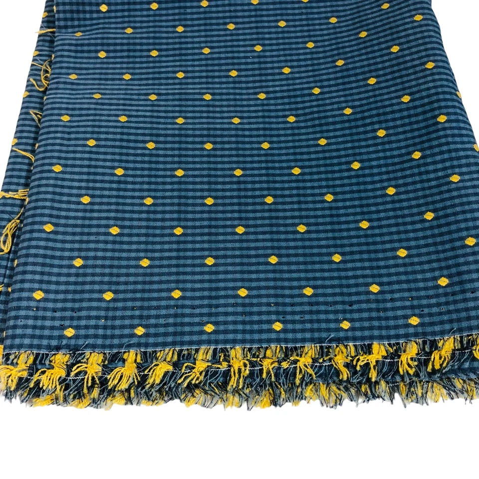 Blue Gingham & Gold Embroidered Upholstery Taffeta Fabric 1 yd - 56" Wide - Image 3 of 4