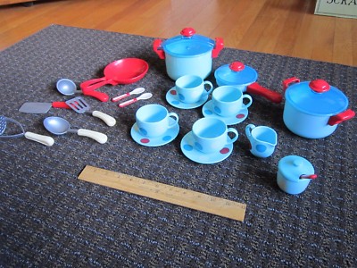 Play Dishes Pots Blue Red Dots ELC UK Set Pretend Utensils Cups CUTE Free Ship