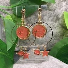 3  Gold-tone Earring Set Clip-On Non-Pierced Pink Sun Moon Stars New 6070