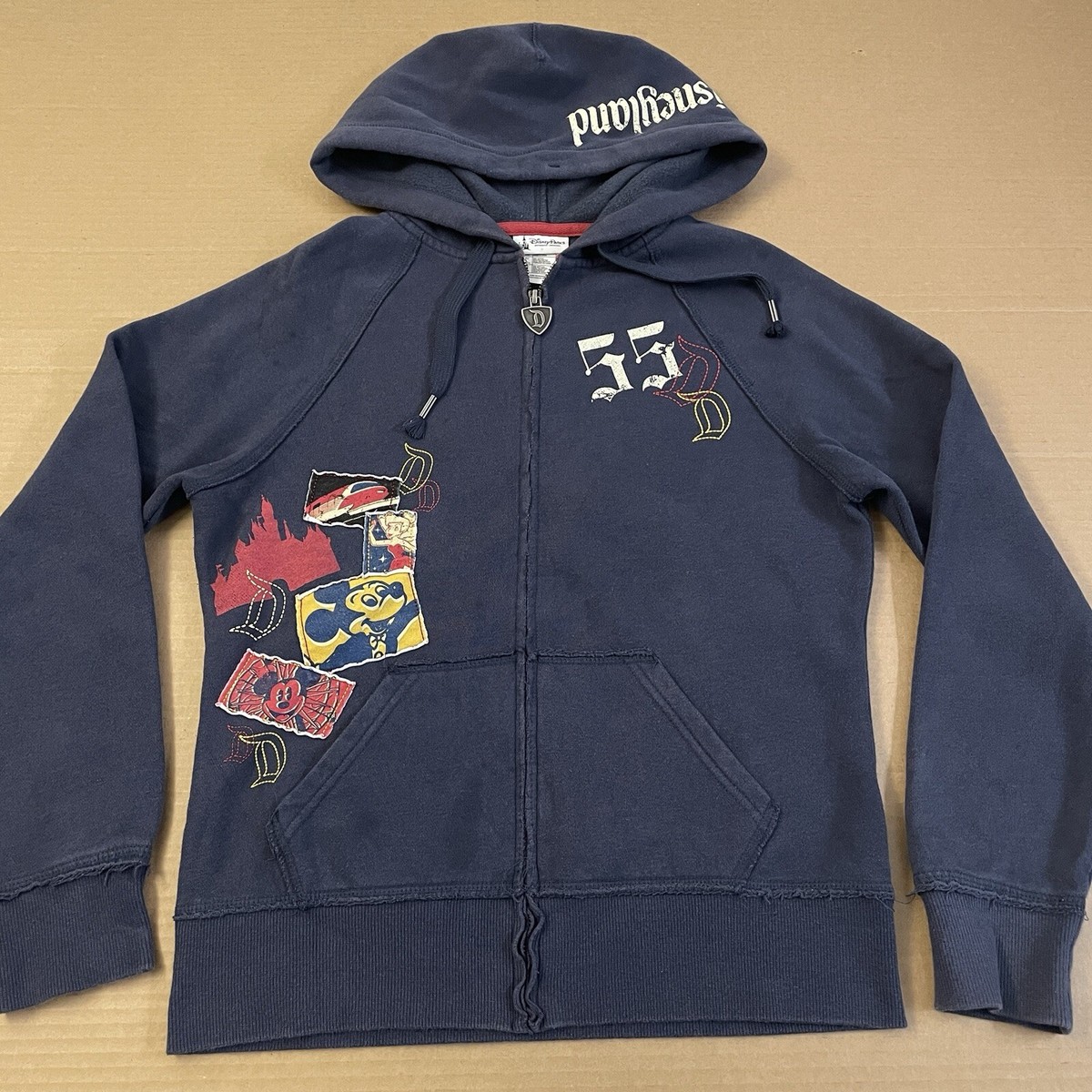 Mickey Mouse Hoodie Womens Medium Blue Sweatshirt Full Zip