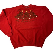 Vtg 70 80's Hanes HAND PAINTED Christmas Trees Holiday 50/50 Sweatshirt USA L