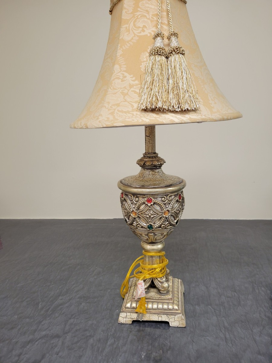 Bedazzled Antique Wood and Nickel Finish Table Lamp w/ Tassel