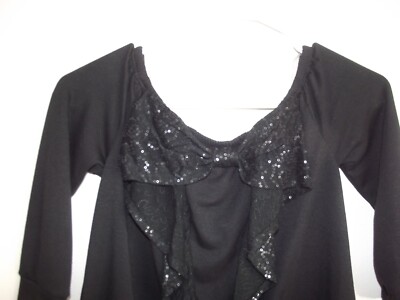 MOA MOA Girls Black Sequins TOP - Size LARGE - Bow Back Long Sleeve