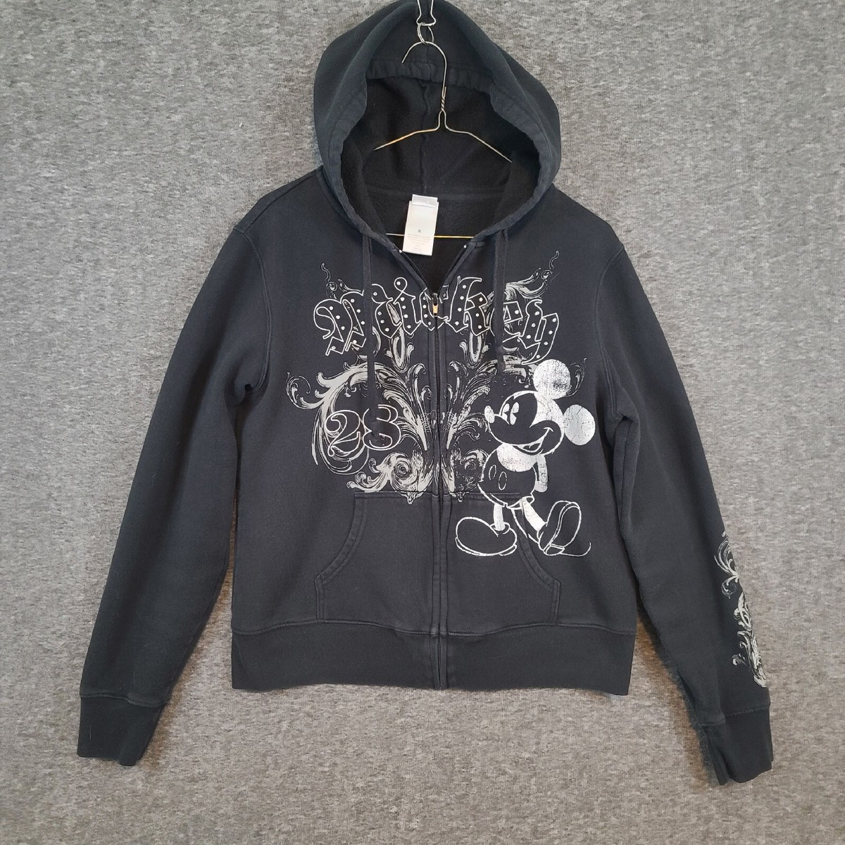 Disney Mickey Mouse Womens XL Full Zip Black Hoodie w/Pockets