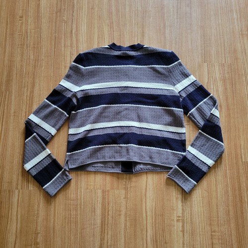 Ann Taylor Cardigan Womens Size Medium Gray Blue Stripe Button Down Top Pockets - Picture 10 of 11