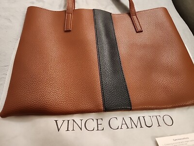 Vince Camuto Brown Black Stripe Vegan Leather Tote Laptop Bag