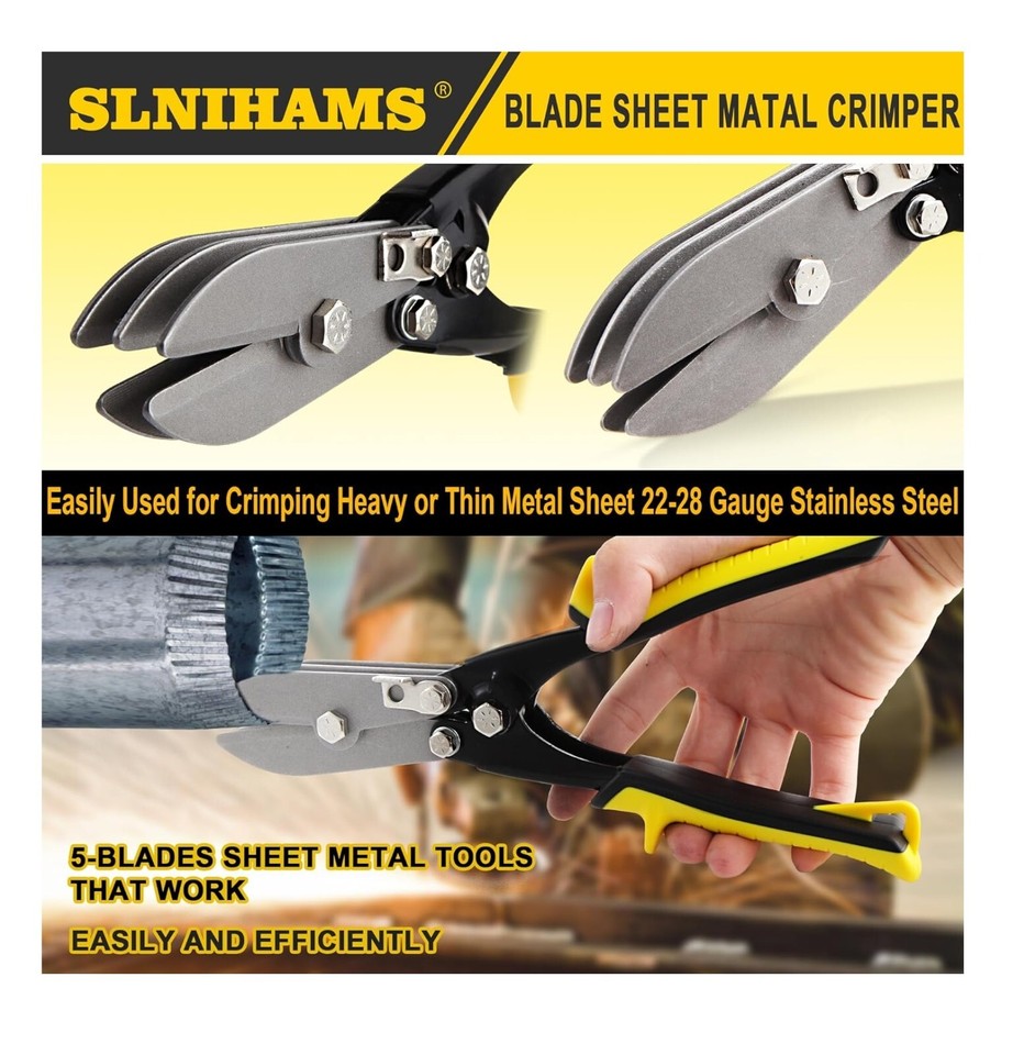 5Blade Hand Crimper Sheet Metal Tools for 2428 Gauge Duct Downspout