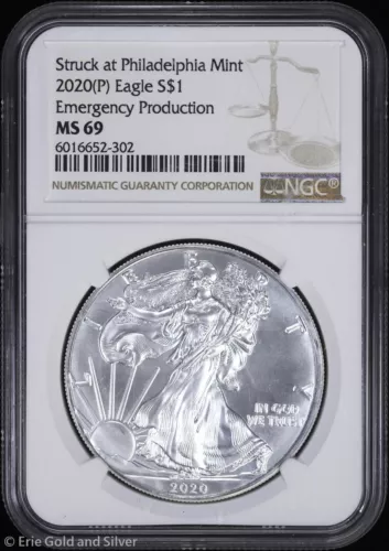 2020-(P) $1 American Silver Eagle NGC MS 69 | Emergency Production UNC BU