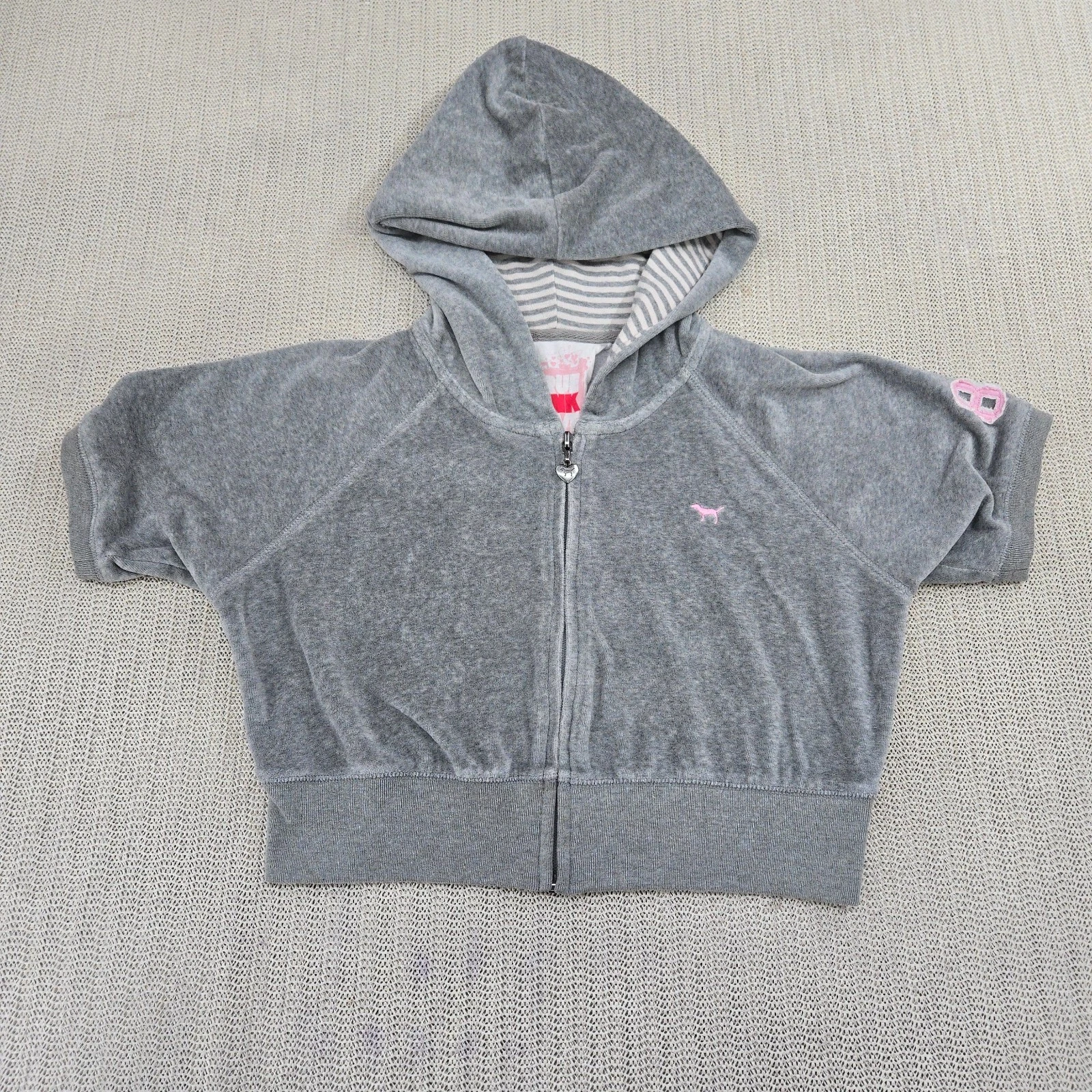 UNDERCOVER Victorias Secret Felpa Rosa con Cappuccio Donna Grande Grigio Cane Oversize Full Zip Cropped