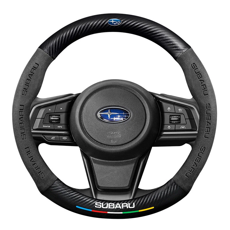 15"/38cm Black Suede Leather Carbon Fiber Car Steering Wheel Cover For Subaru Foto 3 de 4
