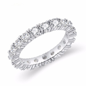 Authentic Women Prong Round CZ White Gold Plated Eternity Bridal Wedding Band Ring PE24