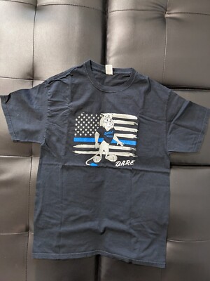 Vintage Dare D.A.R.E Black Blue Flag Lion Black T-shirt M
