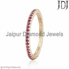 Natürlich Rosa Saphir Edelstein 14K Massiv Gelbgold Stapelbar Ehering Schmuck