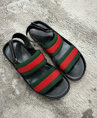 Authentic Gucci Web Leather Black Mens Sandal/Slide US11.5  display picture 2