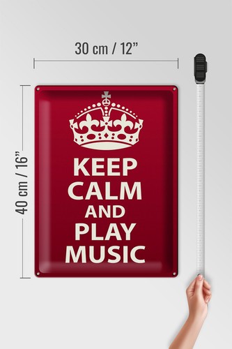 Blechschild Spruch 30x40 cm Keep Calm and play Music Krone Deko Schild tin sign - Picture 5 of 5