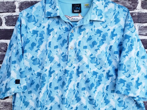 🔥 Greg Norman Blue Sharks Pattern Golf Polo Shirt Men's Large L ML75 Stretch - Picture 2 of 7