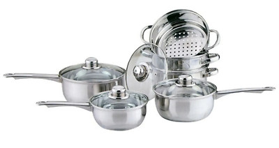 6x Dampfgarer & Kochgeschirr Set Edelstahl Soßenpfanne Topf Küche Kochen UK KOSTENLOSER VERSAND