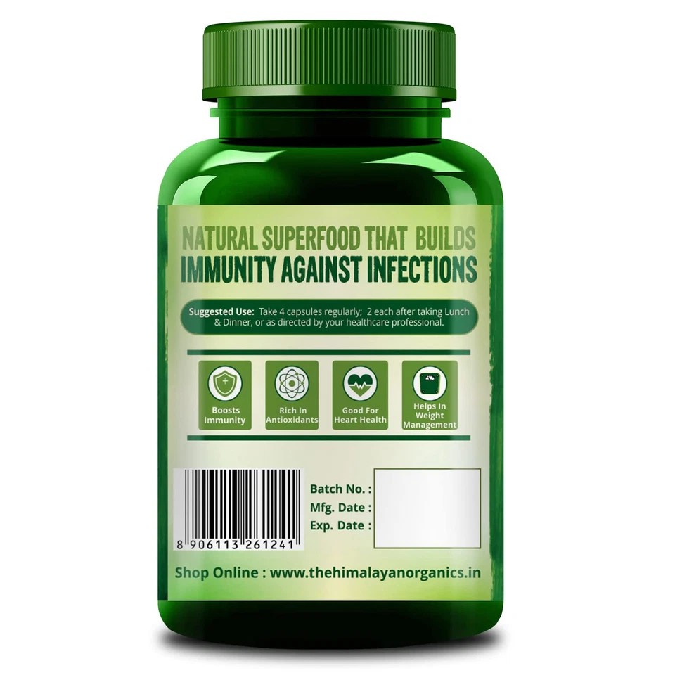 Himalayan Organics Spirulina 2000 mg Suplemento 120 Cápsulas Vegetarianas FS Foto 2 de 4