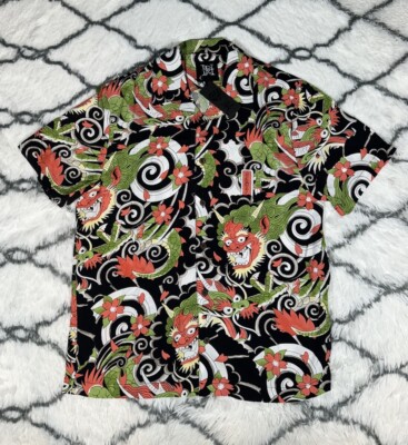ED HARDY Japan Dragon Button Up Multicolor Camp Shirt Men's