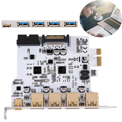 New PCIE to USB3.2 GEN1 Expansion Card 4 Port 19 Pin Type-A Type-C PCI Converter - Photo 4/11