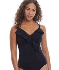 Pour Moi BLACK Space Ruffle Underwire Tankini Swim Top, US 34DDDD/G, UK 34F