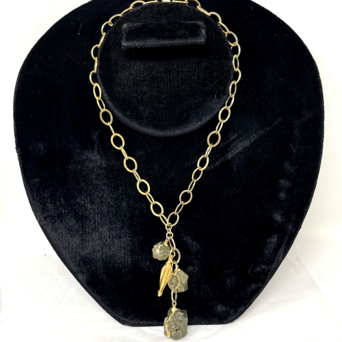 14K Gold Filled Raw Pyrite Nugget Abstract Pendant Chain 18" Necklace - Picture 1 of 15