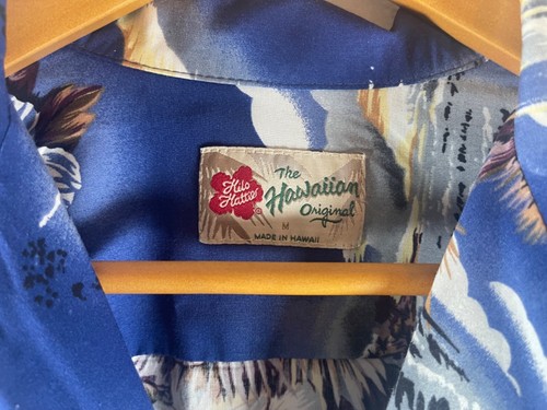 Vintage Hilo Hattie Mens Hawaiian Aloha Shirt Sz M Blue Tropical Palm Island - Picture 4 of 9