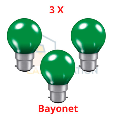 3x grüne Crompton farbglasierte runde 15W B22d Deko Party Glühbirne 