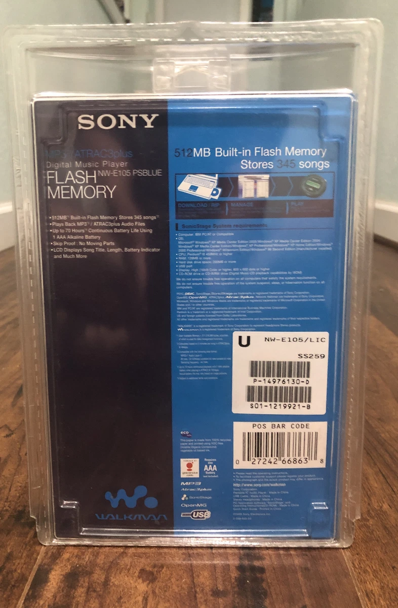 Sony Walkman NW-E105 Blue 512 MB Digital Music Player NEW SEALED.