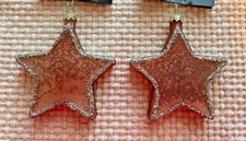 Set of 2 Brown/Bronze Glitter Star ornaments, Mercury Glass, 4" Tall, NWT