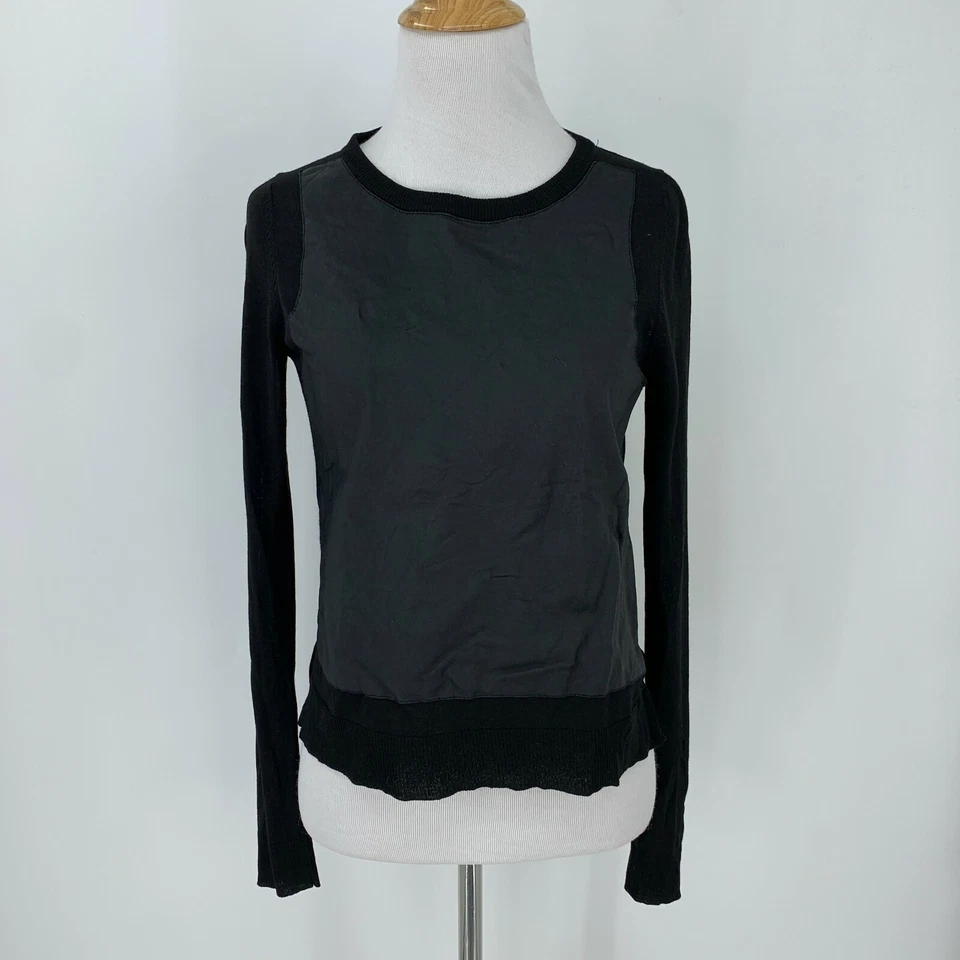 Elizabeth & James Leather Long Sleeve Shirt Women's Size S Black Contrast Tee - Image 2 of 4