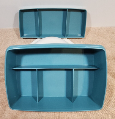 Tupperware ネイビー四角形 ボックス 2個セット Tupperware Organizer 767-2 Blue TupperCraft Rectangular Container