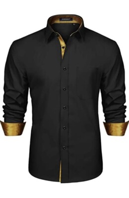 HISDERN Men's Inner Contrast Casual Shirts Classic Button Down Dress Shirt  Long | eBay