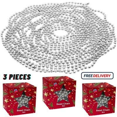 3 Stück Silber Luxus Metallic Perlenkette Girlanden 8m, Weihnachtsbaum Hängedeko