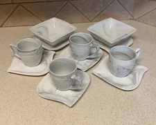 Malacasa Gray Marble Tea Cup & Serving Dish Set with Saucer Plates