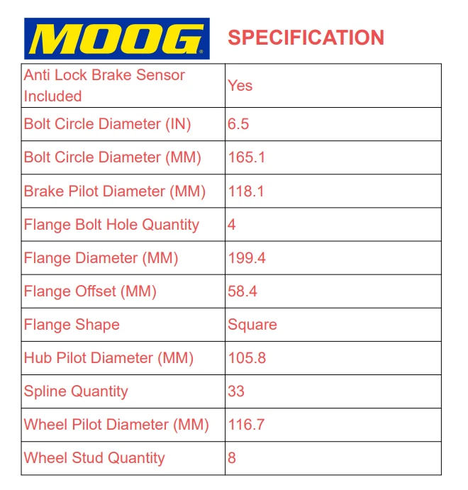 MOOG RWD Front Wheel Bearing & Hubs for Chevrolet GMC Silverado Sierra 2500 HD - Image 3 of 4