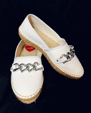 Love Moschino White Leather Espadrilles w/ Heart Chain Accent EU 37 US 6 1/2 - 7