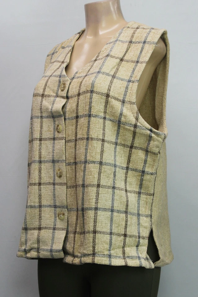 Chaleco para mujer Boyne Valley Weavers hecho a mano en IRLANDA color tostado a cuadros talla L Foto 4 de 4