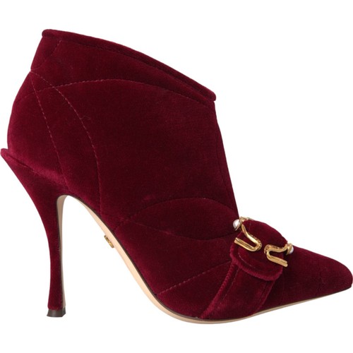 Mocassins DOLCE & GABBANA En Velours Rouge Avec Boucle Cristal - Taille EU 39 / US 8.5