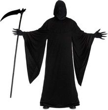 Men`s Grim Reaper Costume Adult Scary Death Robe & Gloves Halloween Fancy Dress
