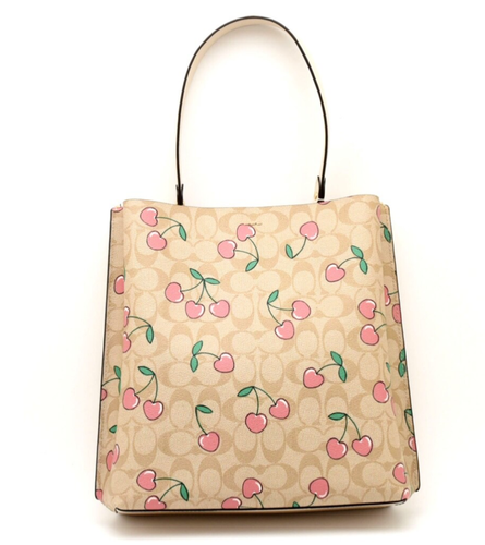 COACH CE611 Signature Heart Cherry Print 2WAY Shoulder Bag Light Khaki - Picture 2 of 20